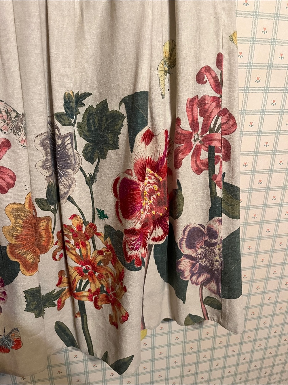 Meadow Rue Cream A-Line Midi Skirt with Multicolor Floral Border - Picture 3 of 10